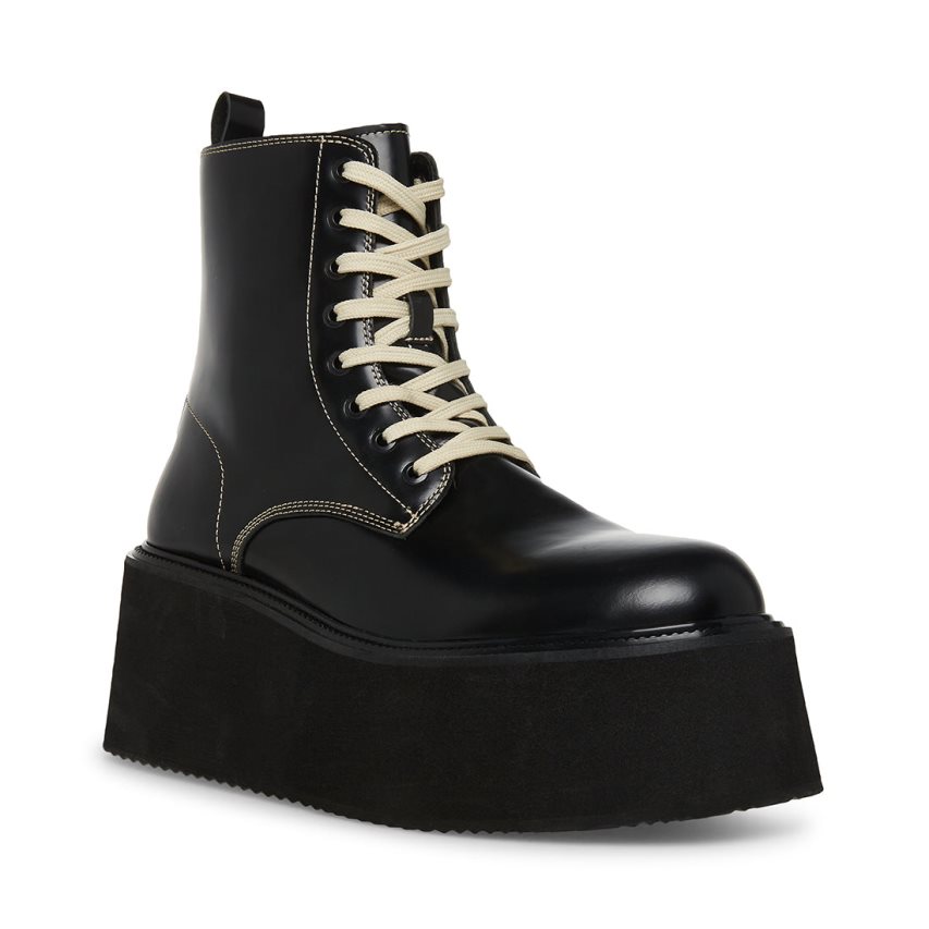 Zapatos Plataforma Steve Madden Lazer Cuero Hombre Negras | ES DJ4ES1